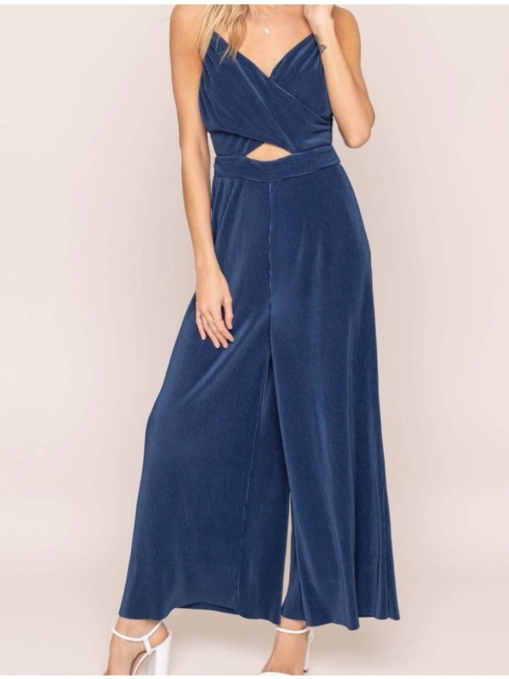 Astr Navy Blue Wide-Leg Jumpsuit with Cutout